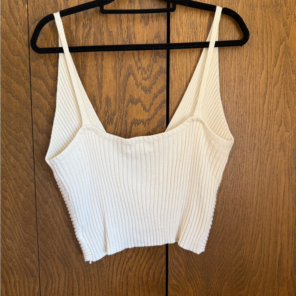 3 for $15 Women's White Twist Front Ribbed Top Knit Ribbed Bralette Vacation - Picture 4 of 6